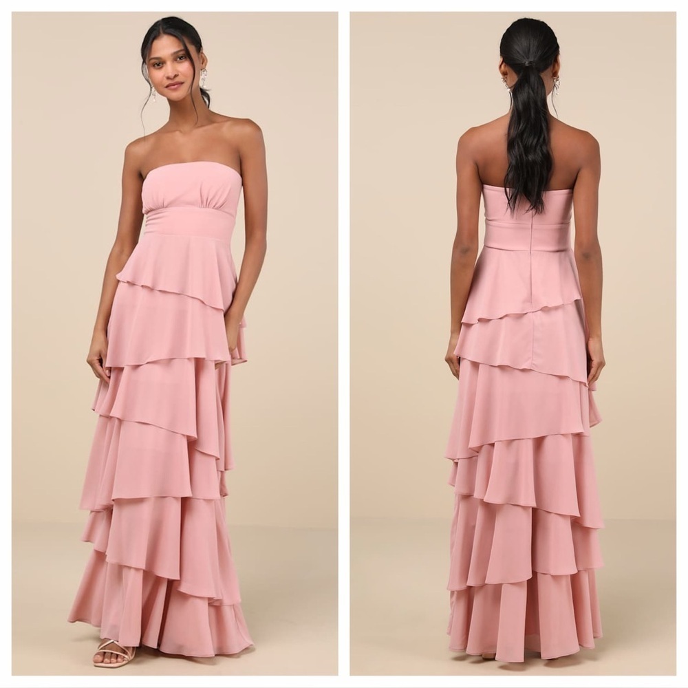Lulus Gorgeous Essence Blush Strapless Tiered Maxi Dress